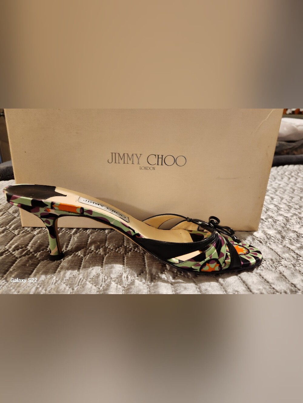PRELOVED AUTHENIC DIZE 38 1/2 Jimmy Choo Black Multicolor Floral Slingback Heels
